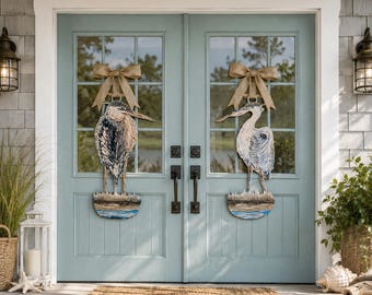LARGE Designer Coastal Heron Door Hangers: Multicolor PVC Decor (Pair) …do NOT come with bows