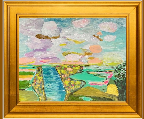 Large Gilded Gold Leaf Landscape Gicleè Framed in