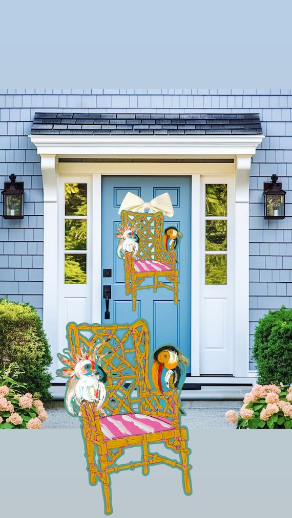 LARGE Chinois Tropical Birds on a Bamboo Chair Door Hanger