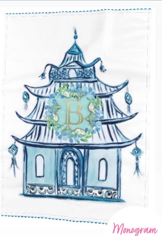 Kitchen Monogrammed Custom Designed Pagoda Tea Towel