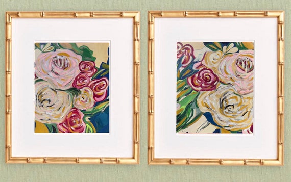 Floral Fine Art Gicleè Canvas Paper Prints Matted and Framed in Gold Bamboo Frames