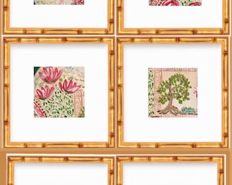Set of 3 Chinois Landscape Prints: Gilded Bamboo Frames