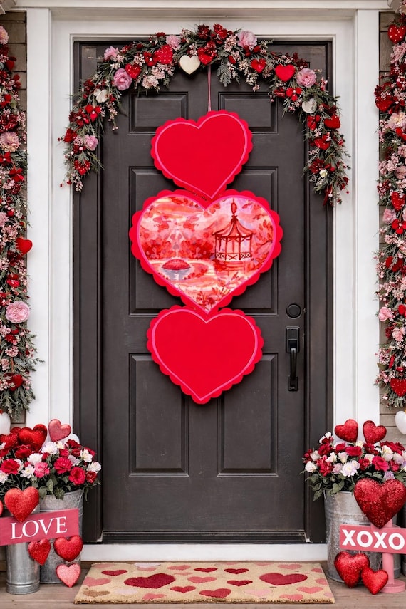 LARGE Chinoiserie Three-Tiered Hearts Door Hanger (comes with door hanger only; no bow)