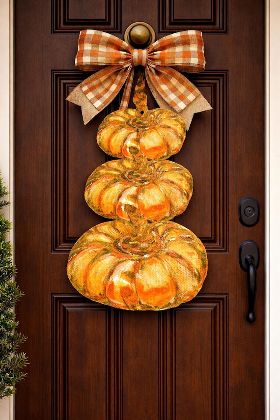 LARGE Door Hanger Fall Tiered Pumpkins
