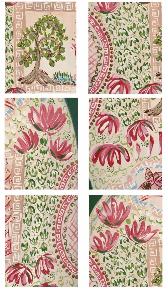 Set of Four Fine Art Chinois ChiChi Gallery Wall Canvas Paper Prints with Liquid Gold Paint Applied (choose four from six as shown)