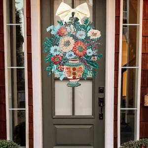 LARGE Tea for Two Chinoiserie Florals in Vase Door Hanger (does not come with ivory bow)