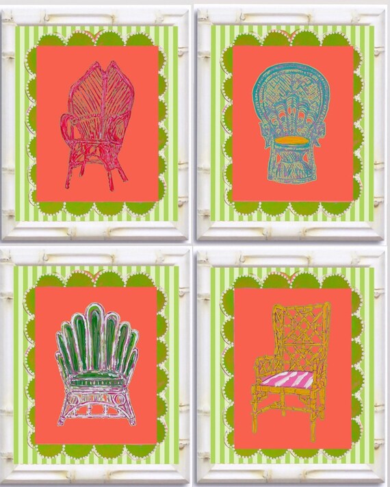 Chair Art Prints: Set of Four Framed Canvas Paper Prints