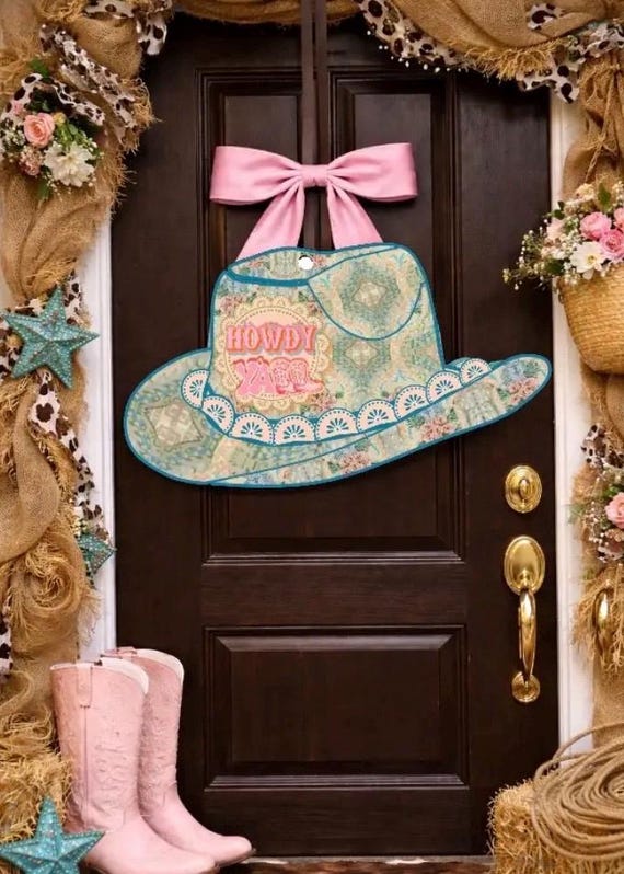 LARGE Cowgirl Howdy Y’all Door Hanger (does not come with bow)