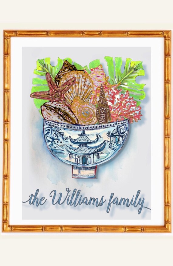 Large 17x21 Framed Coastal Shell Personalized Canvas Paper Print