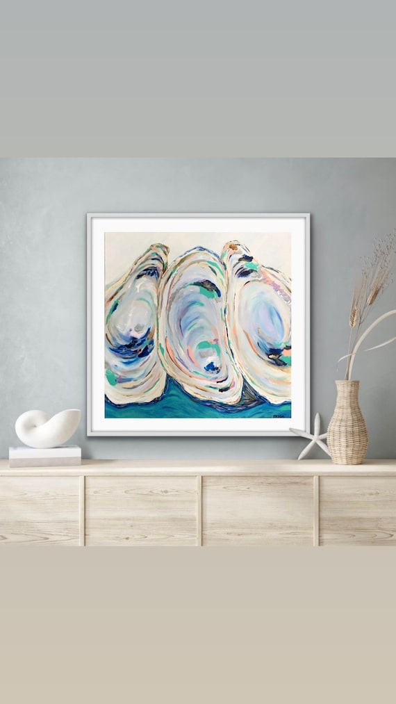 Oyster Trio Giclee Print: Coastal Home Decor (30x30 Unframed)
