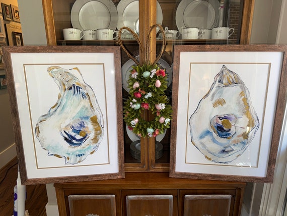 Pair of LARGE Framed Oyster Fine Art Paper Prints