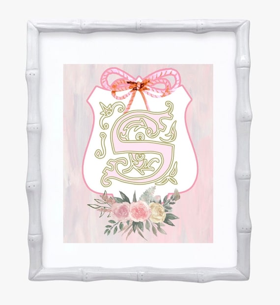 Framed Personalized Crest Art Print: Little Girl Room Decor (17x21)