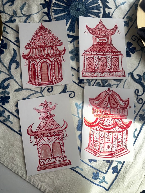 Set of Four Pagoda Prints on Heavy Weight Artist Paper (unframed)