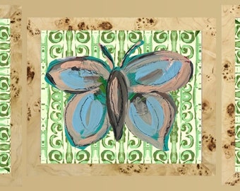 Trio of Butterfly Fine Art Canvas Paper Prints Framed in Burlwood