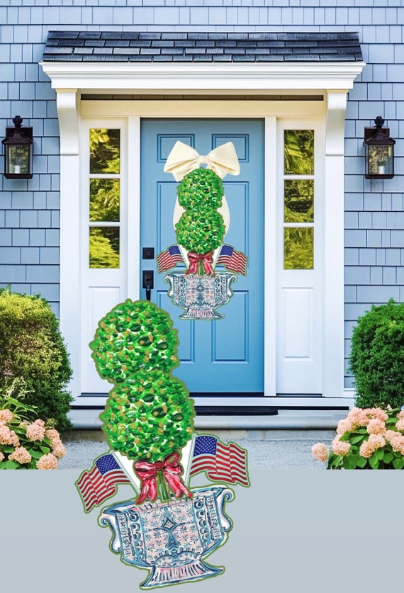LARGE Patriotic American Flag Topiary in Ginger Jar Door Hanger
