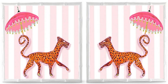 Pair of Fine Art Leopards with Parasols