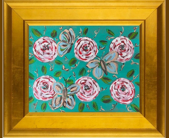 Large Floral Pom Poms Fine Art Print Framed in Wide Gold Leaf Frame