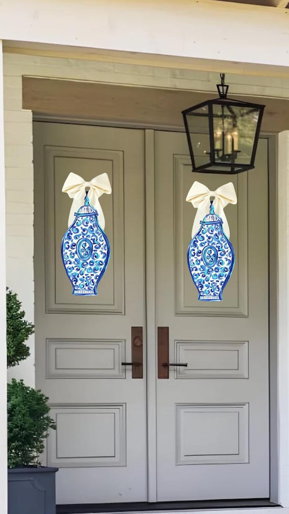 Blue & White Ginger Jar Door Hangers: PVC Composite Pair