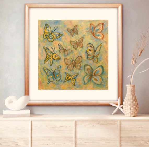 LARGE Rolled Canvas Paper Print of Whimsical Wings Impressionistic Butterflies (comes unframed; print only)
