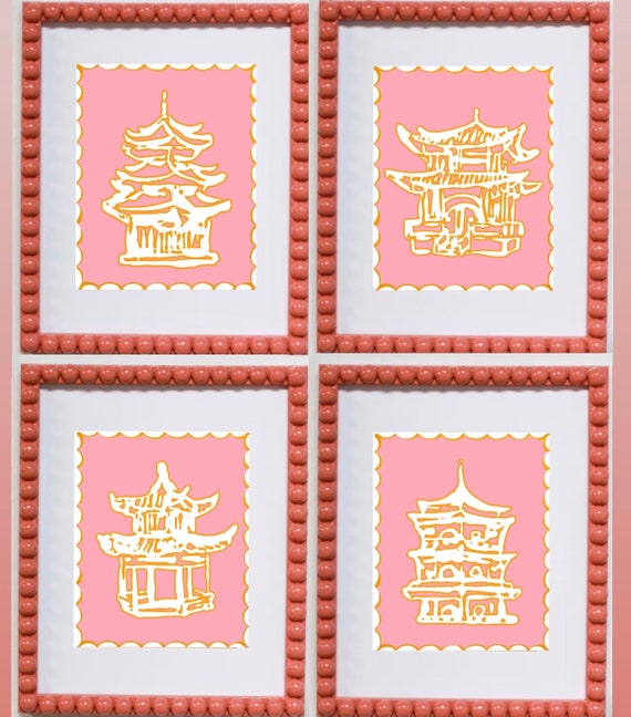 Set of Four Pagoda Prints (comes unframed and not matted)