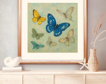 Impresión en lienzo enrollado de gran tamaño de mariposas realistas con alas caprichosas (viene sin marco; solo impresión)