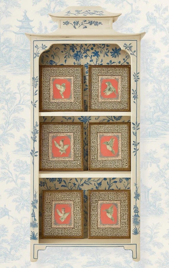 Hummingbird Art Prints Set of SIX: Gold Beaded Frames, Greek Key Mat (13x13)