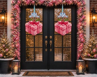 Pair of Pretty Pink Peppermint Present Door Hangers (does NOT come with bows)