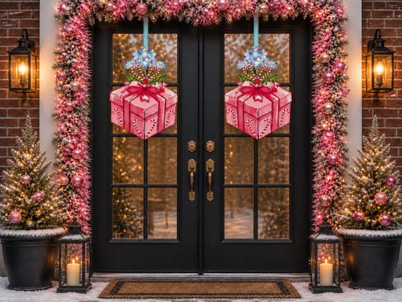Pair of Pretty Pink Peppermint Present Door Hangers (does NOT come with bows)