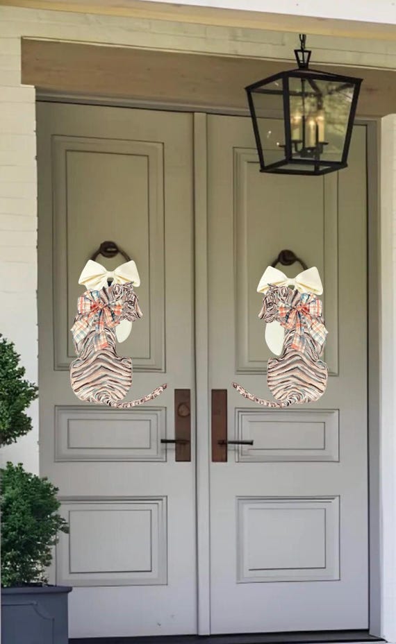 Pair of Chinois Tigress Door Hangers (does not come with ivory colored bow)