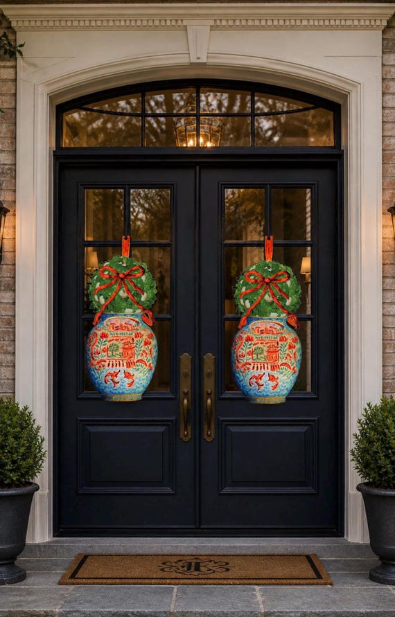 Posh Porch Potiche Pair Door Hangers (does not come with ivory colored bow)
