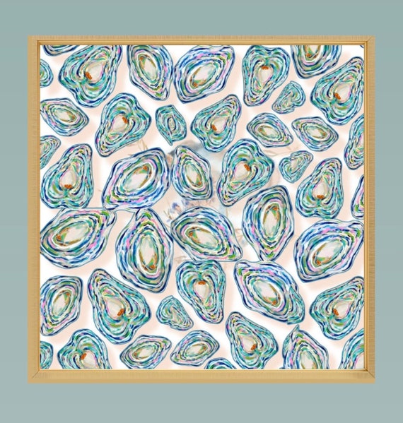 Oysters Giclee Canvas Art: 32x32 Gold Floating Frame