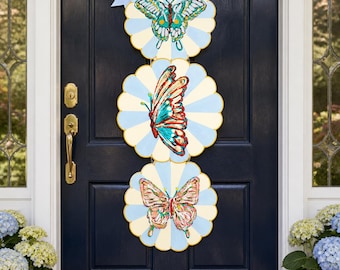 Chinoiserie Three-Tier Scallop Flight of the Butterfly Door Hanger: UV Resistant PVC Decor (does NOT come with bow)