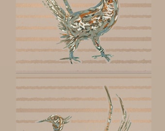 Pheasant Art Prints: Pair of Giclee Canvas Paper Prints (10x10)
