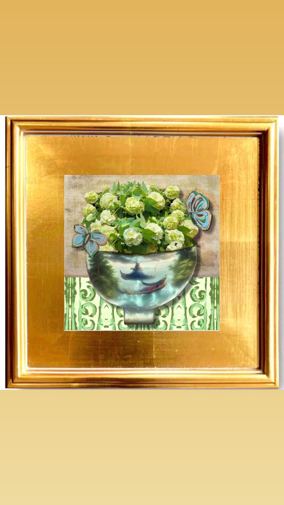 Floral Ginger Jar Canvas Print: Gilded Gold Leaf Frame