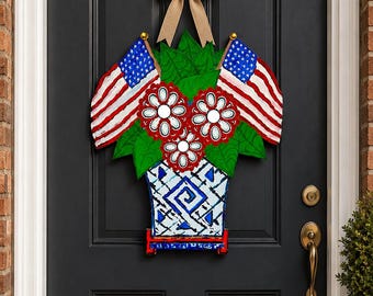 LARGE Patriotic PinWheel in Ginger Jar Door Hanger (does NOT come with bow)