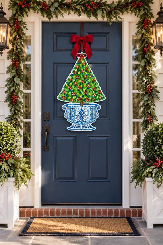 LARGE Christmas Tree in Ginger Jar Door Hanger