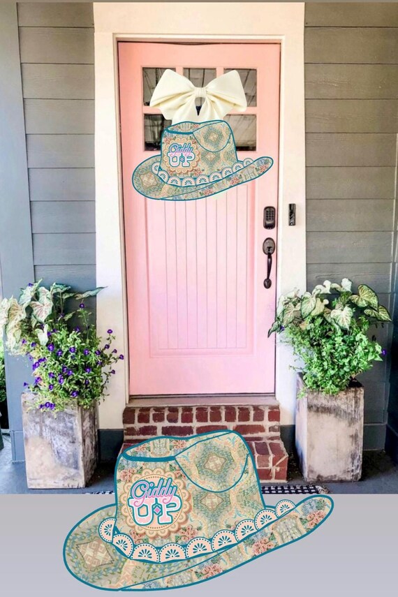 LARGE Cowgirl Giddy Up Door Hanger (does not come with ivory bow)
