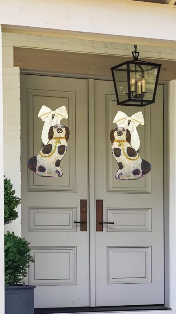Staffie Dog Door Hangers with Gold Chains - Pair