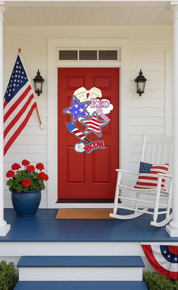 Red White Boom Door Hanger (does not come with ivory bow; door hanger only)