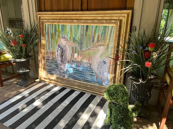 LARGE Rolled Canvas Paper Print of Herons in the Reeds