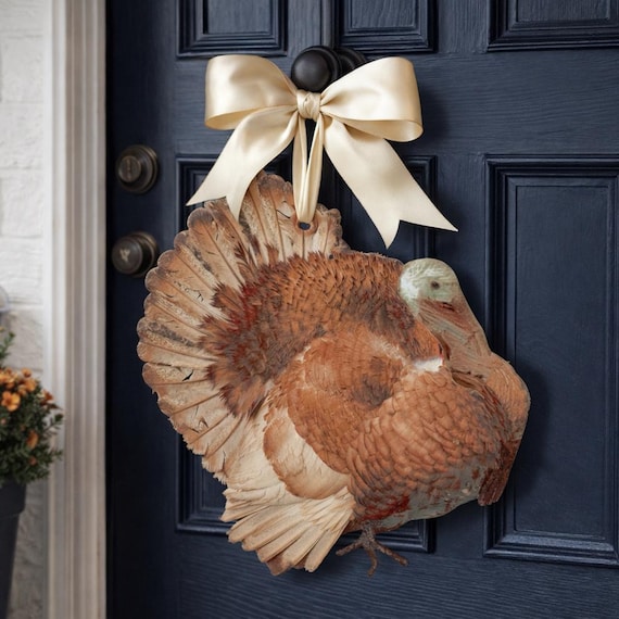LARGE Door Hanger Fall Turkey Earth Tones (does not come with ivory bow)