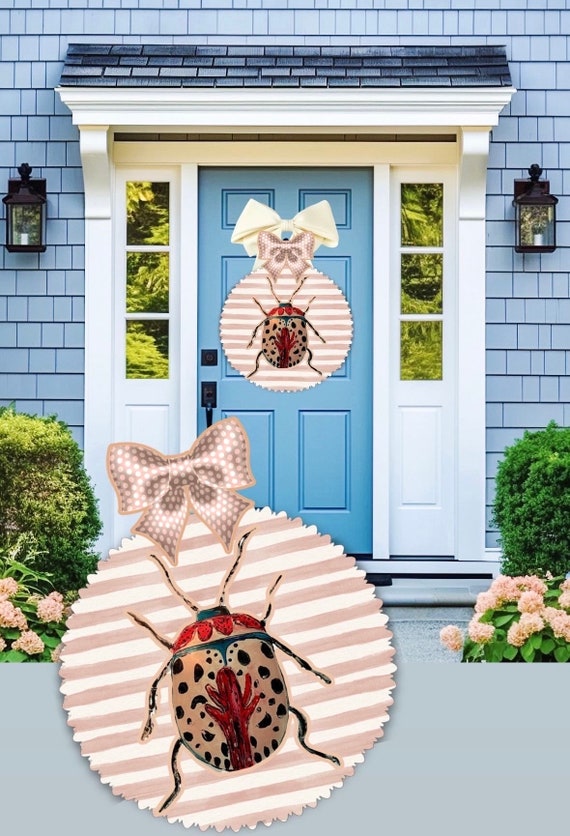 LARGE Beetle on Doily Striped Background Door Hanger