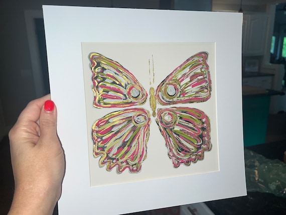 Pair of Fine Art Gicleè Liquid Gold Butterflies Matted and Framed