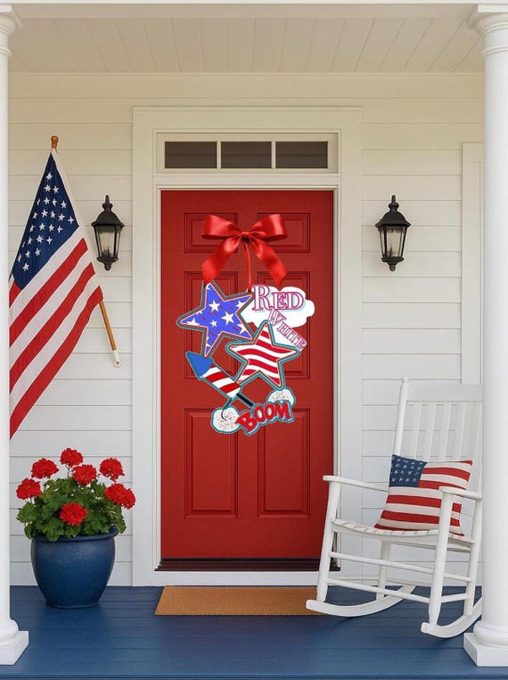 Red White Boom Door Hanger (does not come with ivory bow; door hanger only)