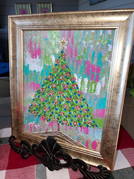 SINGLE 8x10 Fine Art Canvas Paper Print of “Oh Christmas Tree” on Shabby Multi-Color Background