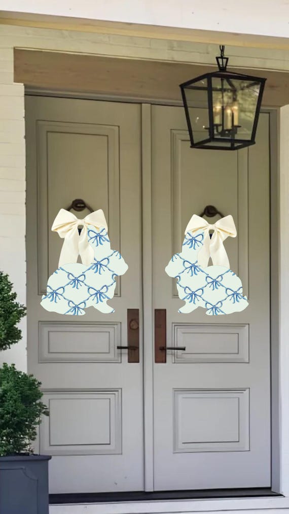 Pair of Grand Millennial Bunny Door Hangers (does not come with ivory colored bow)