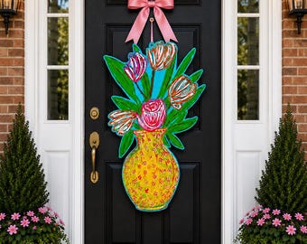 LARGE Chinois Yellow Vase Tulips Door Hanger (does NOT come with ivory bow)