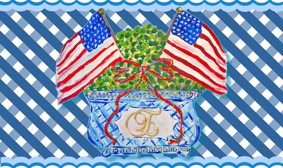 Americana Topiary Personalized EXTRA LARGE 24x48 Outdoor Door Mat