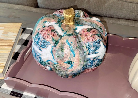 Decoupaged Papier-mâché Pumpkins with Bow