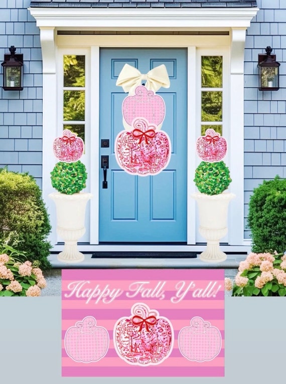 Fall Chinois Pink Pumpkin Doormat - Extra Large Outdoor Mat (24x48)